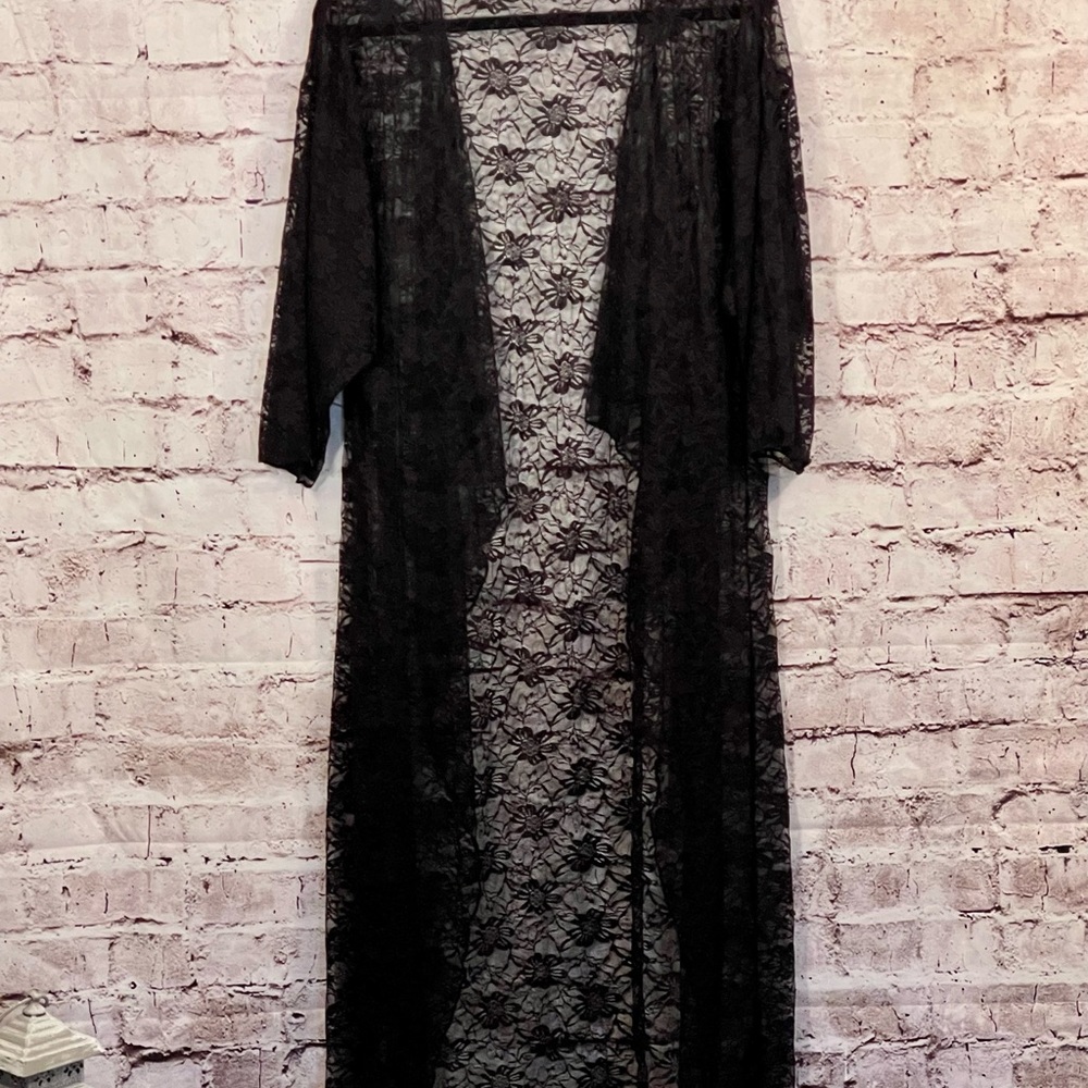 Lularoe Joy Medium Solid Black Lace Duster Cardig… - image 6